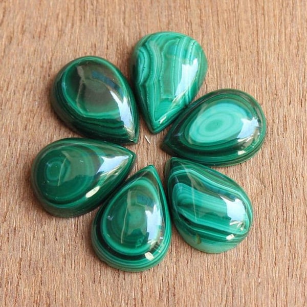 Green Malachite Pear Cabochon - Polished Natural Stone for Artisans, Jewelry Making Supplies, Special Occasion Crafting Gift