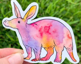 Rainbow aardvark sticker, wildlife sticker, waterproof sticker, animal gift, cute sticker, animal decor, aardvark sticker, aardvark gift