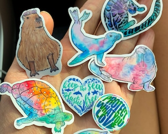 Mini sticker pack, waterproof sticker, vinyl sticker, water bottle sticker, animal sticker, animal gift, rainbow animals, mini stickers