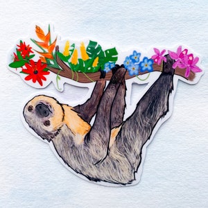 Sloth sticker, two toed sloth sticker, waterproof sticker, waterbottle sticker, animal sticker, wildlife sticker, animal car decal, sloth image 1