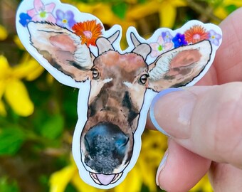 Autocollant de portrait floral d'antilope bongo, autocollant de gardien de zoo, autocollant imperméable à l'eau, autocollant d'antilope bongo, autocollant, antilope bongo, antilope