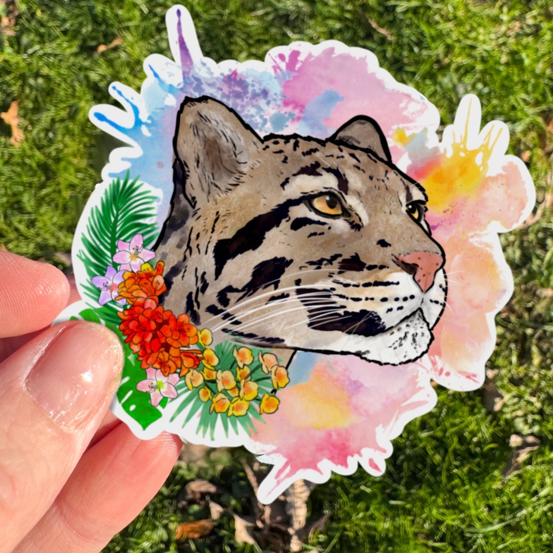 Clouded Leopard Floral Sticker Clouded Leopard Clouded Leopard Gift