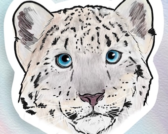 Baby snow leopard sticker, waterproof sticker, vinyl sticker, big cat sticker, water bottle sticker, animal sticker, animal gift