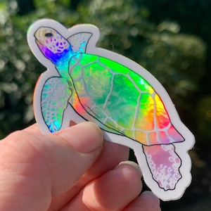 Holographic sea turtle sticker, rainbow sea turtle sticker, sea turtle sticker, sea turtle, sea turtle gift, wildlife sticker, waterproof