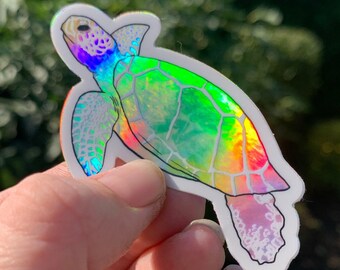 Holographic sea turtle sticker, rainbow sea turtle sticker, sea turtle sticker, sea turtle, sea turtle gift, wildlife sticker, waterproof