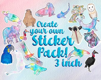 Créez votre propre pack d’autocollants, 3 pouces, animaux arc-en-ciel, autocollant Zookeeper, autocollant imperméable à l’eau, autocollant animal, pack autocollant