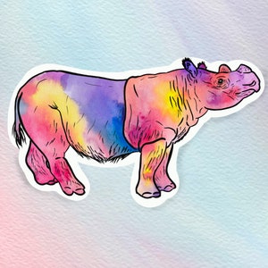 Rainbow rhino sticker, Zookeeper sticker, waterproof sticker, rhinoceros sticker, animal sticker, Sumatran rhino, rhino sticker
