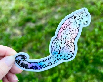 Holographic Snow leopard sticker, snow leopard sticker,snow leopard gift, cute sticker, animal decor, snow leopard, rainbow Snow leopard