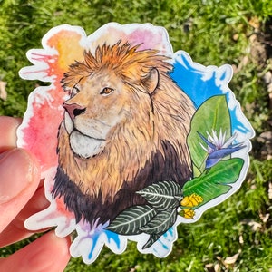 Lion floral sticker, Zookeeper sticker, waterproof sticker, waterbottle sticker, animal sticker, lion gift, lion sticker, lion, big cat