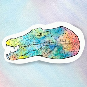 Naklejka Tęczowy Krokodyl, wodoodporna naklejka, naklejka ze zwierzęciem, prezent z krokodylem, naklejka z opiekunem zoo, naklejka z krokodylem, krokodyl