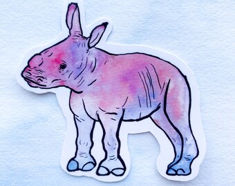 Baby neushoorn sticker, Zookeeper cadeau, waterdichte sticker, waterfles sticker, dier sticker, baby dier sticker, neushoorn sticker