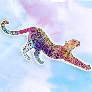 Rainbow leopard sticker, wildlife sticker, waterproof sticker, animal gift, cute sticker, animal decor
