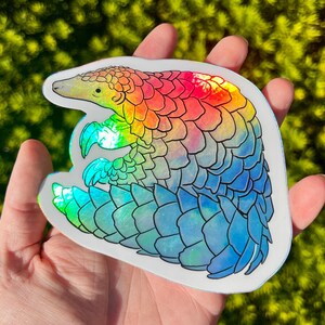 Holographic pangolin sticker, waterproof sticker, waterbottle sticker, animal sticker, wildlife sticker, zookeeper sticker, pangolin sticker
