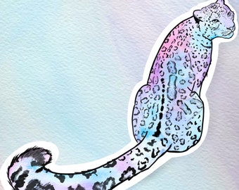Rainbow snow leopard sticker, wildlife sticker, waterproof sticker, animal gift, cute sticker, animal decor, snow leopard sticker, big cat