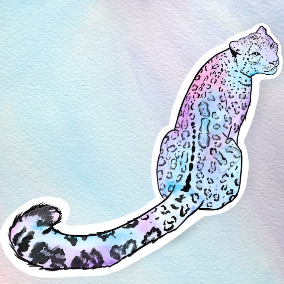 Rainbow snow leopard sticker, wildlife sticker, waterproof sticker, animal gift, cute sticker, animal decor, snow leopard sticker, big cat