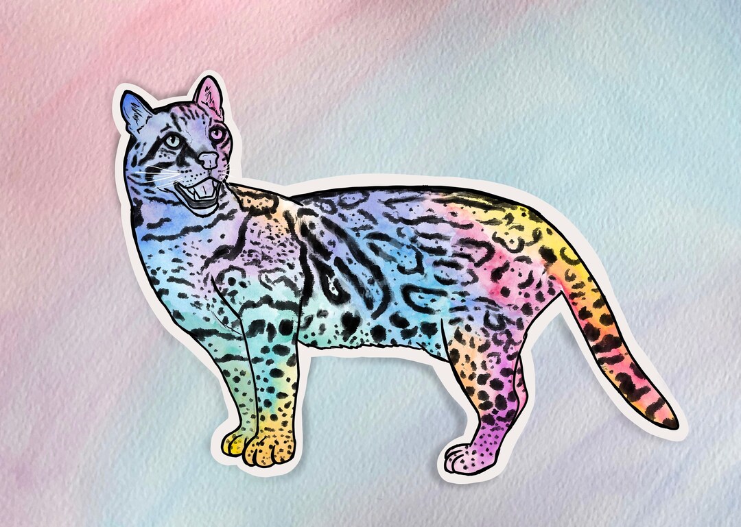 Rainbow Ocelot Sticker, Cat Sticker, Waterproof Sticker, Vinyl Sticker ...