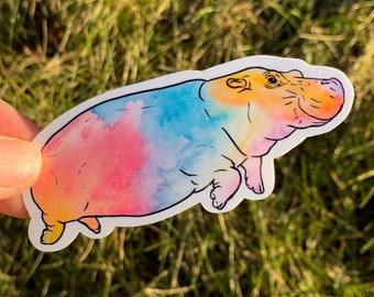 Autocollant hippopotame arc-en-ciel, autocollant hippopotame, autocollant Zookeeper, autocollant imperméable, hippopotame, autocollant animal, cadeau hippopotame, autocollant hippopotame