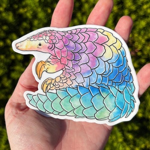 Jumbo matte rainbow pangolin sticker, waterproof sticker, waterbottle sticker, animal sticker, pangolin gift, pangolin sticker