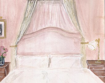 Cashel Palace Ireland Baby Pink Room Watercolour Painting