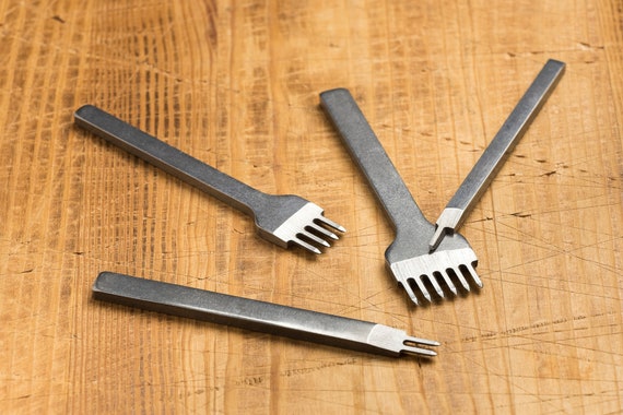 4-Piece Leather Punching Tool Set, Handcrafted Stitching Hole Punches, Fork  Punch Rhombic for hand sewing on leather goods