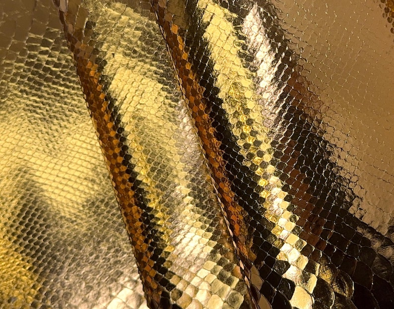 Genuine Cognac Python Skin, Blue Glossy Snake Skin, Red Matte Snake Leather, Exotic Leather by BAHTARMA image 11