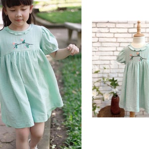 Hand embroidered girl dress / Muslin cotton dress for baby girl/double gauzz sleeveless dress/ summer muslin dress