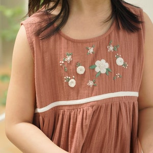 Hand embroidered girl dress / Muslin cotton dress for baby girl/double gauzz  sleeveless dress/ summer muslin dress