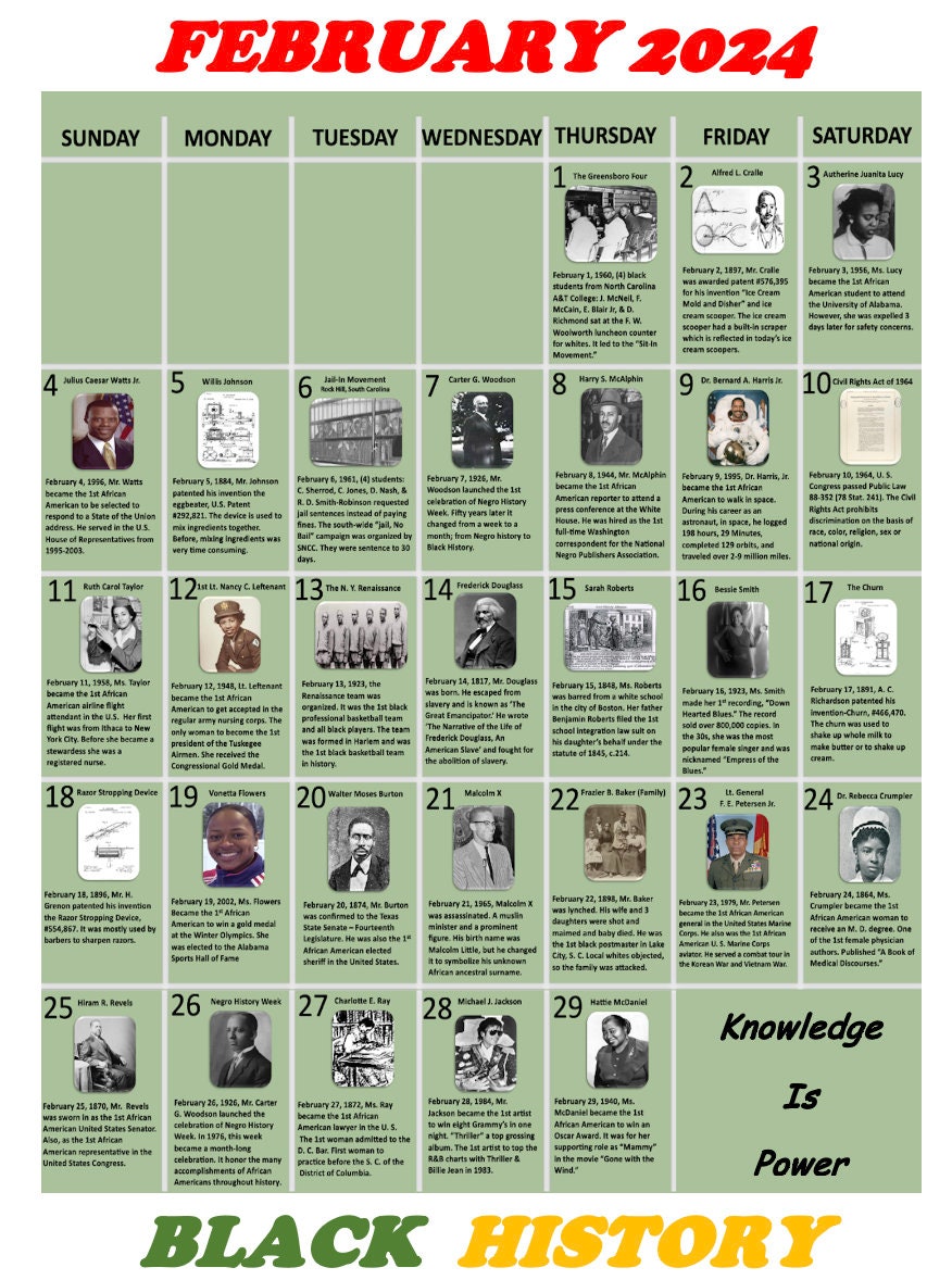 Black History Month 2024 Calendar Etsy