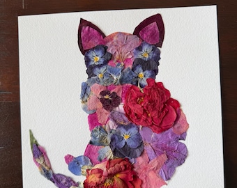 Pressed Flower Picture of a Cat