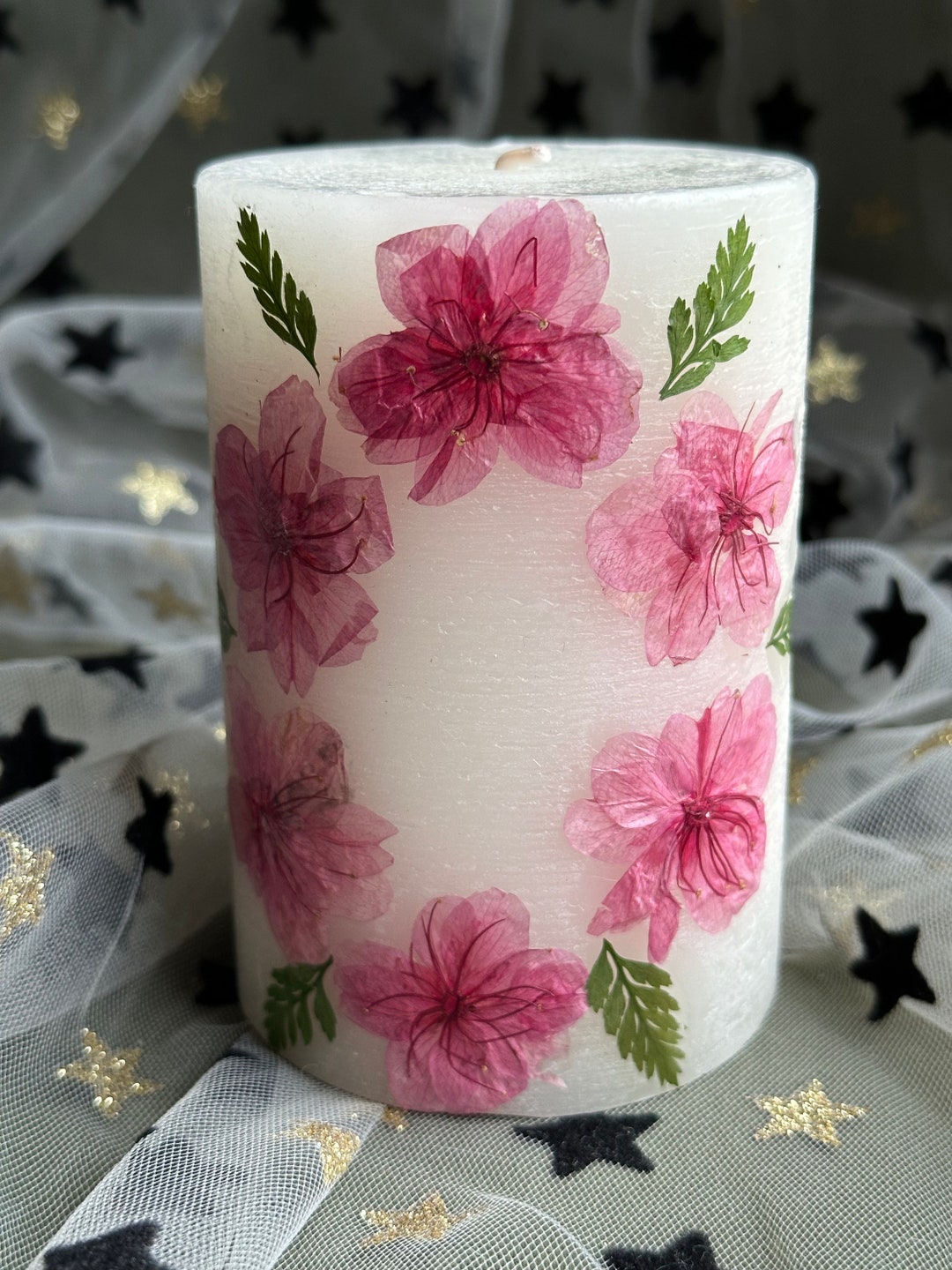 Cherry Blossoms Circle, A Scented Pressed Flower Candle, Etsy