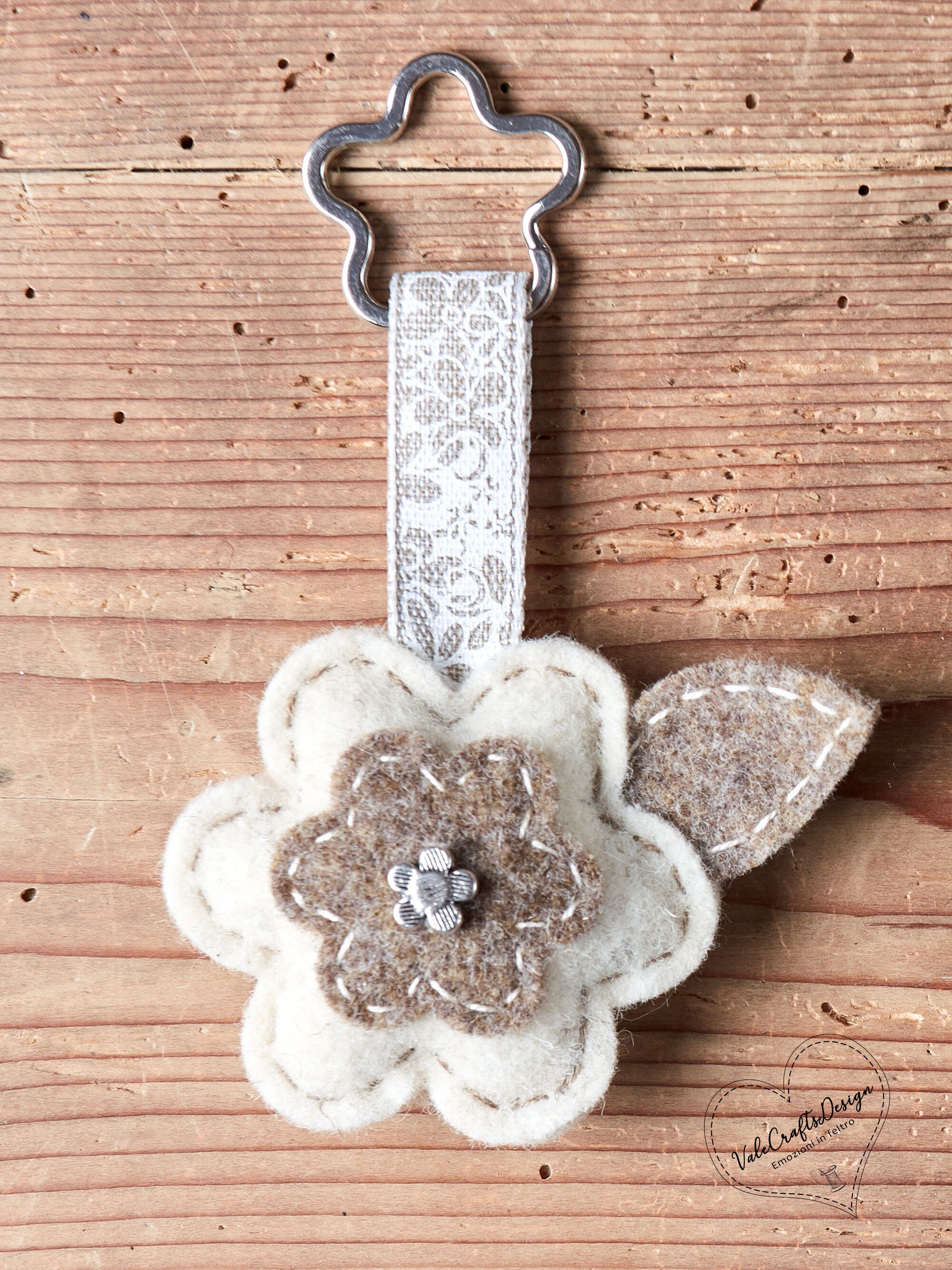 Felt flower keychain available in different blue and beige Etsy