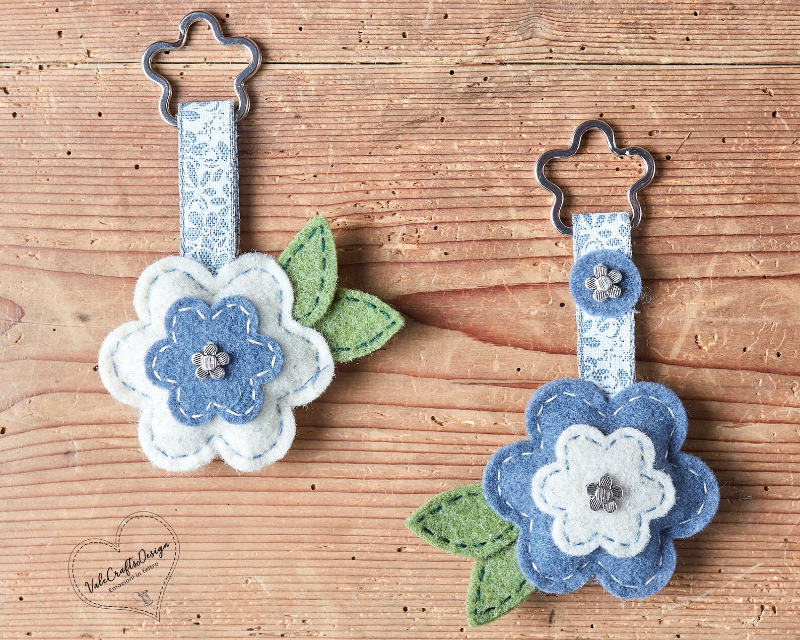 Felt flower keychain available in different blue and beige Etsy