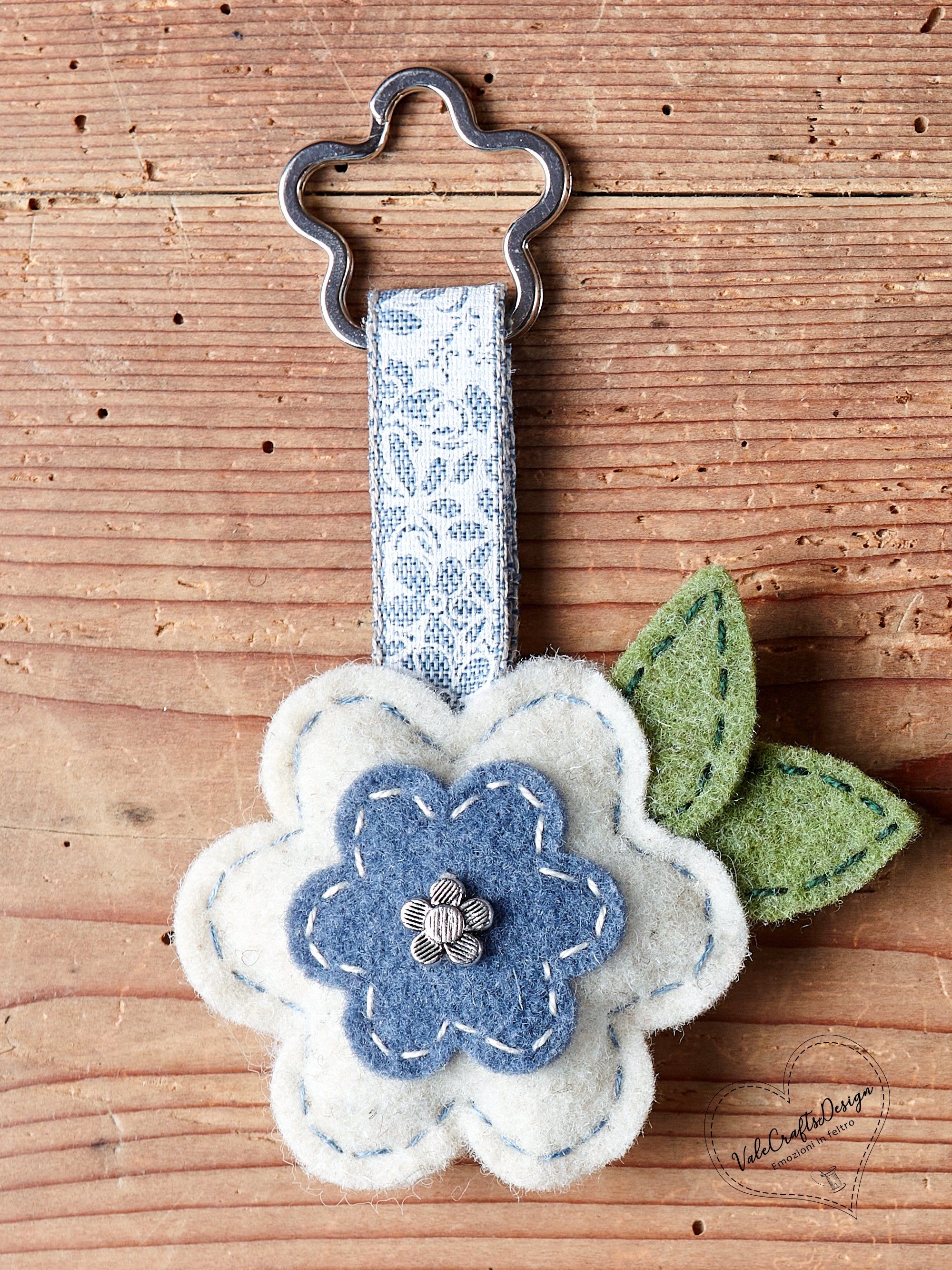 Felt flower keychain available in different blue and beige Etsy