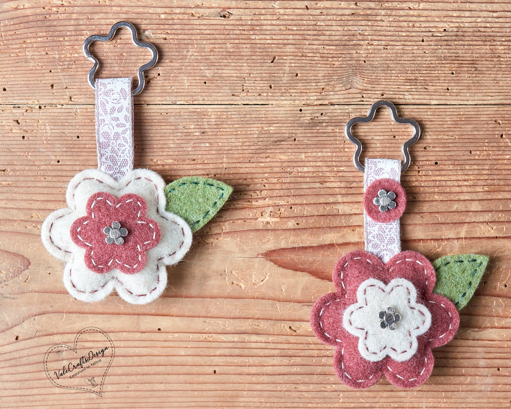 Felt flower keychain available in different blue and beige Etsy