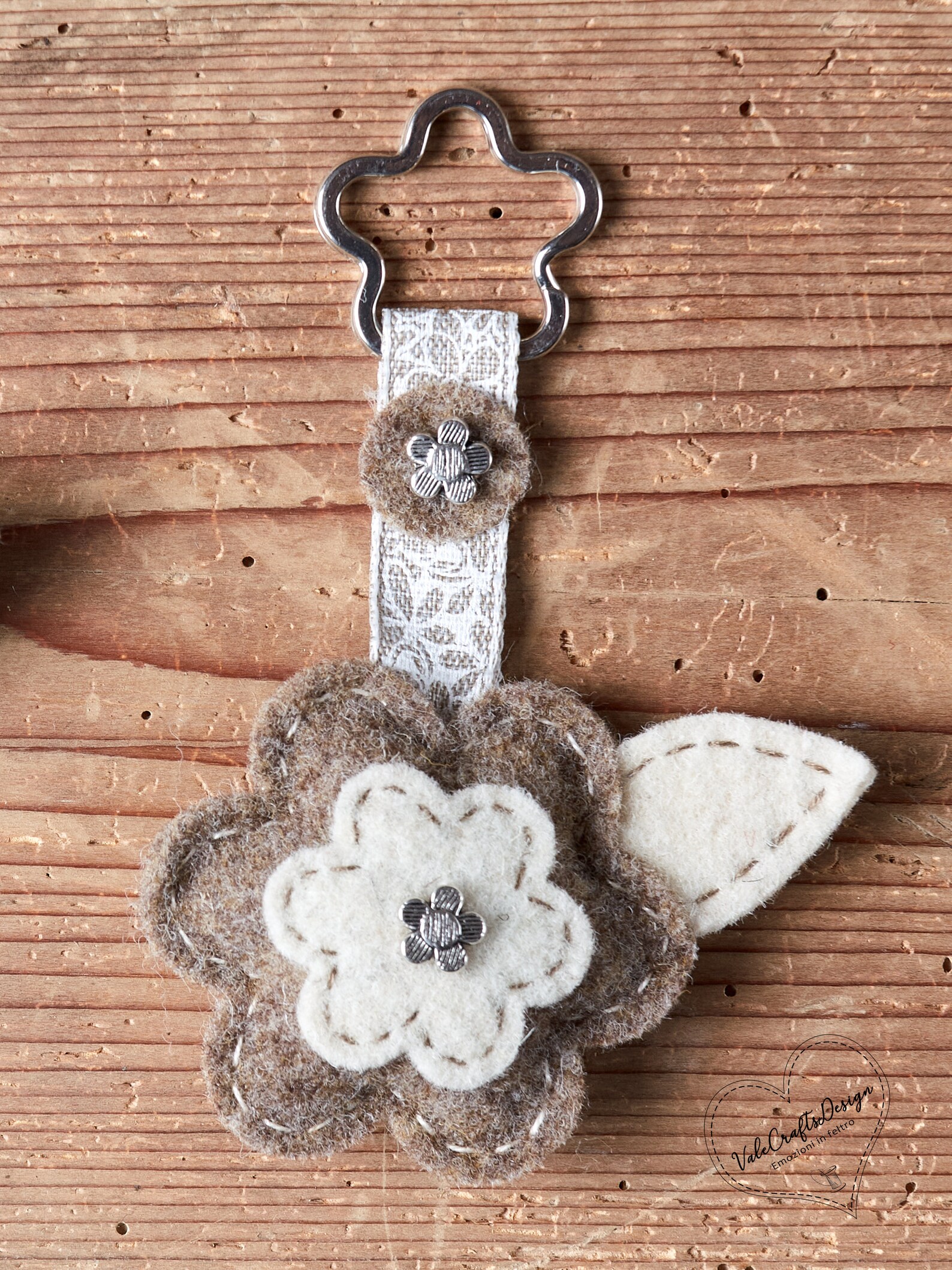 Felt flower keychain available in different blue and beige Etsy