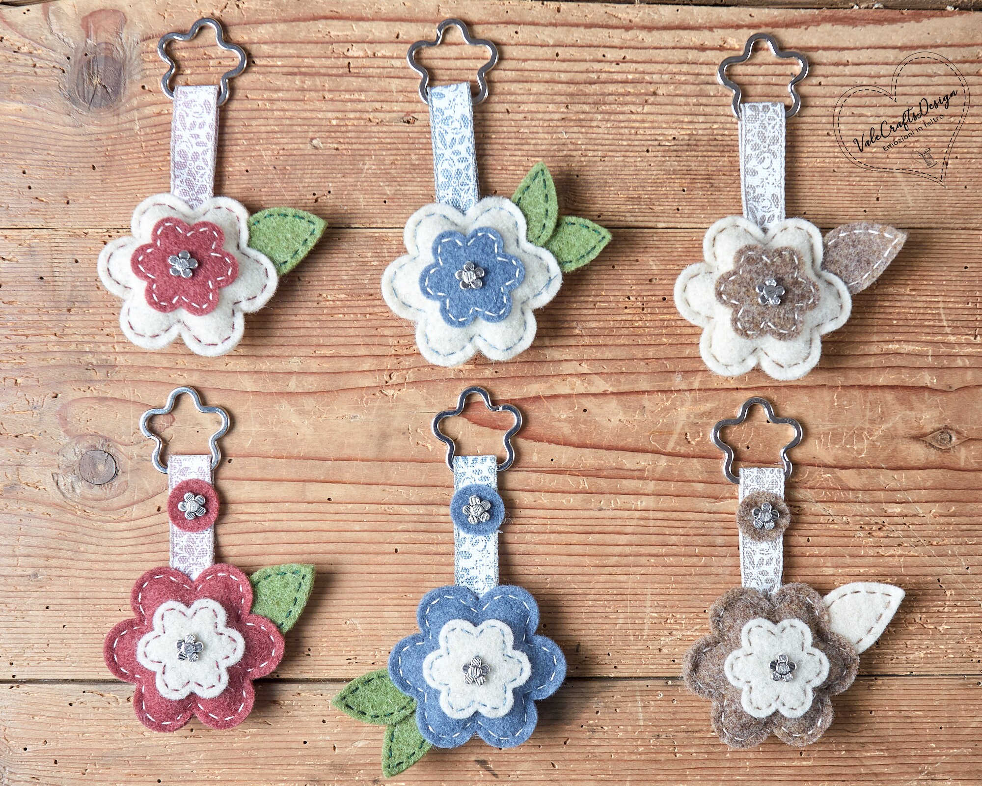 Felt flower keychain available in different blue and beige Etsy
