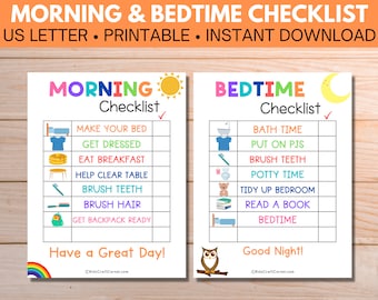 Kids Routine Chart, Chore Chart For Kids, Bedtime Routine Chart For Toddler, Bedtime Checklist For Kids