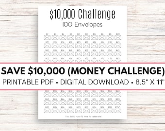 10k Envelope Challenge, 100 Envelope Challenge, Money Envelope Challenge, 100 Envelope Challenge Chart