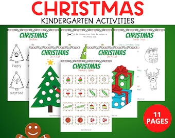 Christmas Activity Book For Kindergarteners, Christmas Activity Pages, Instant Download,