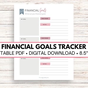 Financial Goals Tracker, Financial Planner, Financial Goal Worksheet