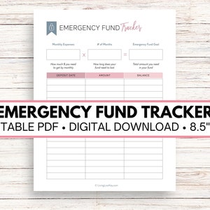 Emergency Fund Tracker, Printable Emergency Planner, Savings Tracker