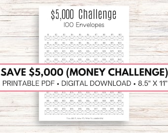5k Savings Challenge, 100 Day Tracker (Digital Download)