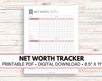 Printable Net Worth Tracker, Financial Planning Worksheet (Digital Download)