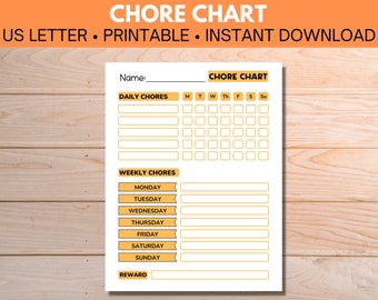 Weekly Chore Chart For Kids, Chore Chart Printable, Responsibility Chart For Kids