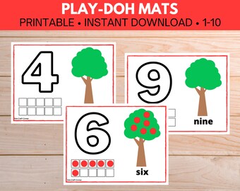 Playdoh Mats Number 1-10, Playdoh Templates For Kids, Play Dough Mat Fine Motor Skills