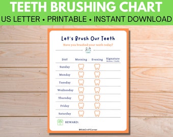 Teeth Brushing Chart, Tooth Brushing Chart, Tooth Brushing Reward Chart, Toothbrush Chart Printable, Toothbrush Chart