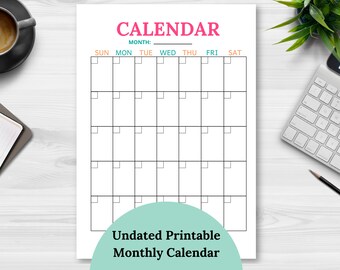 Printable Monthly Calendar – Undated Desk or Wall Calendar (PDF)