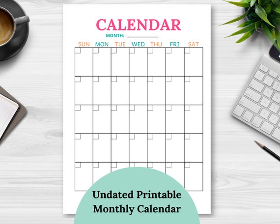 Monthly Calendar Printable Calendar Desk Calendar Family | Etsy