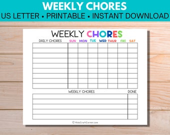 Chore Chart For Kids, Weekly Chore Chart For Kids, Responsibility Chart, Instant Download