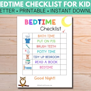 Bedtime Routine Chart, Bedtime Checklist For Kids, Bedtime Chart, Bedtime Checklist